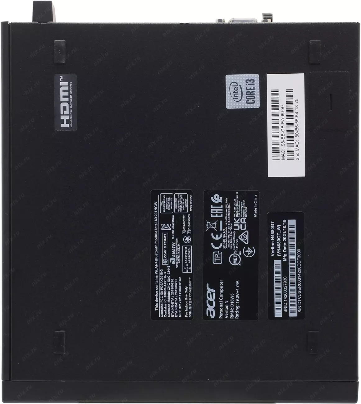 ПЭВМ Acer Veriton N4680GT <DT.VUSER.003> i3 10105/8/256SSD/WiFi/BT/noOS |  НИКС Екатеринбург