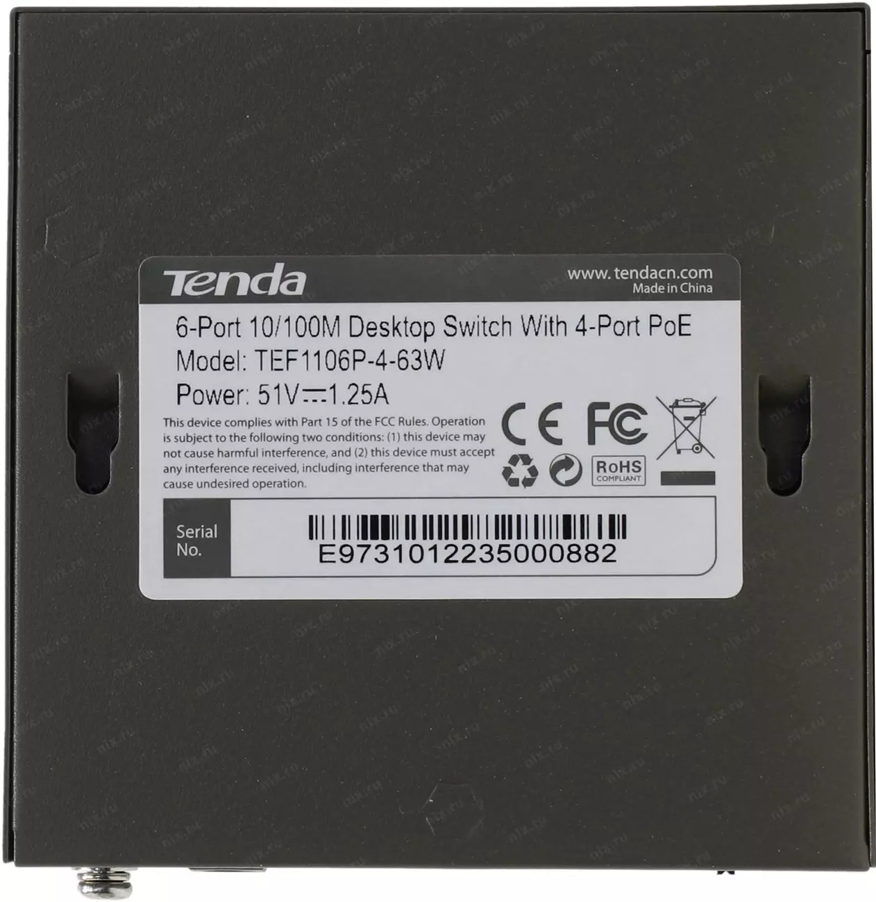 Коммутатор TENDA <TEF1106P-4-63W> 6-Port Desktop Switch + 4-Port PoE | НИКС  Екатеринбург