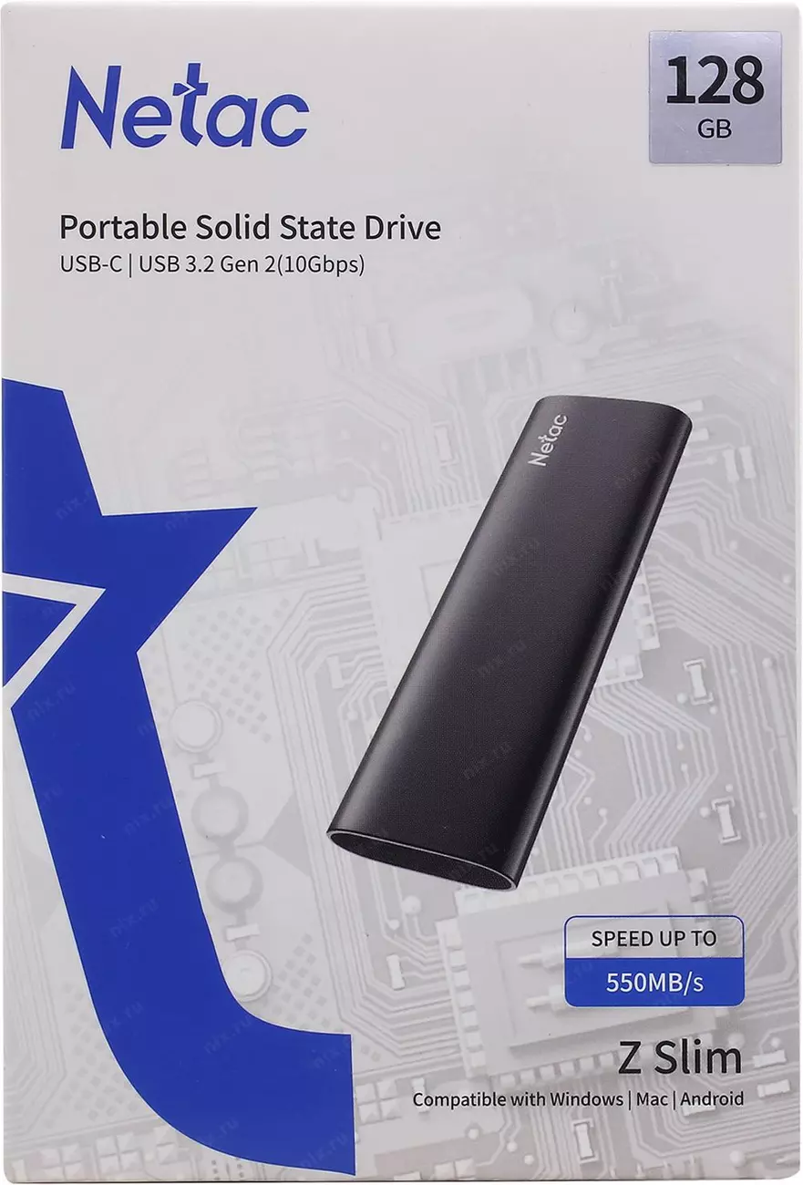 SSD внешний жесткий диск 128GB USB-C BLACK NT01ZSLIM-128G-32BK NETAC | НИКС  Екатеринбург