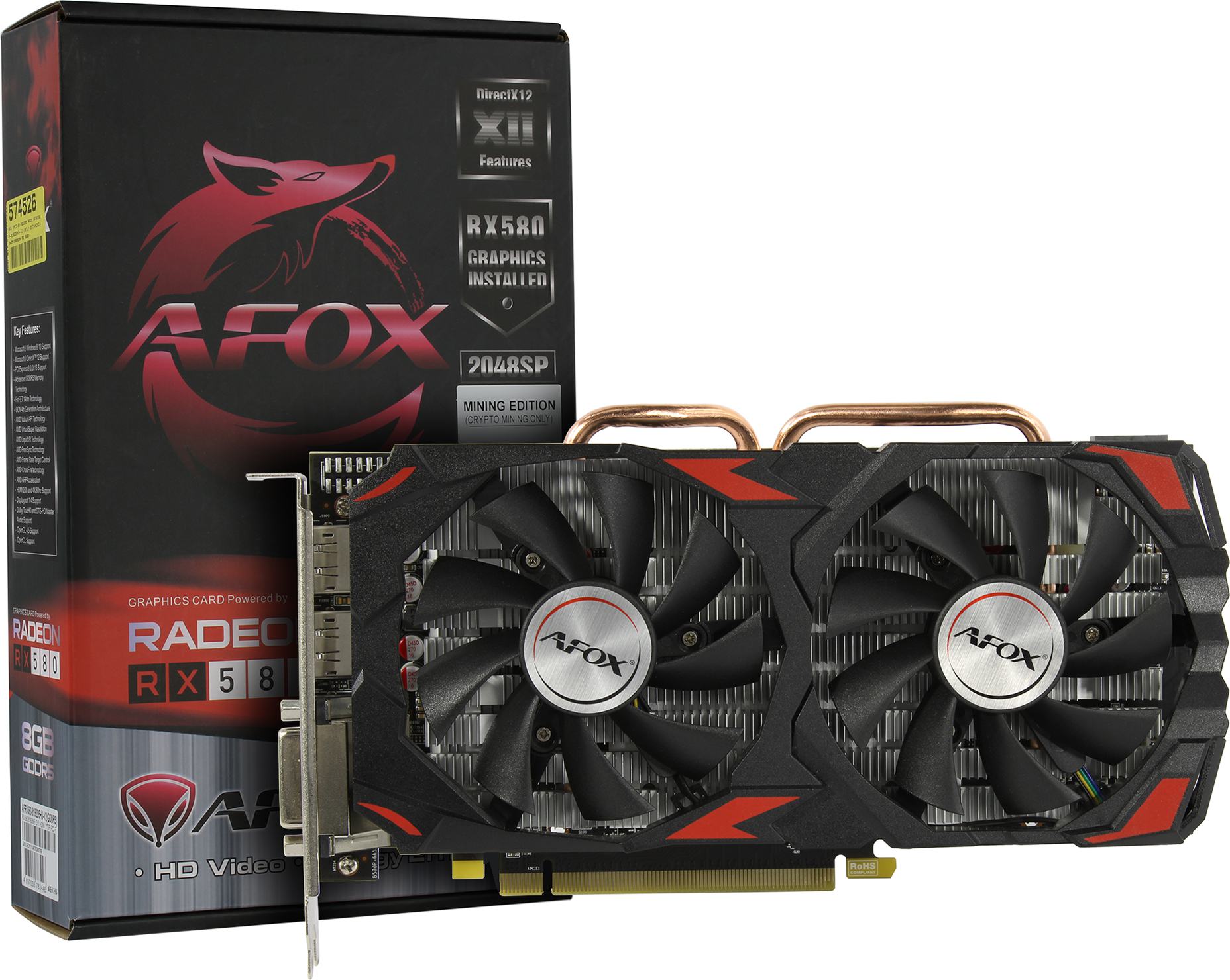 Видеокарта Afox AMD RX 580 8192 7000 256 RTL RX580 ATX Dual Fan 2048SP 8GB  GDDR5 256bit RTL (20) (783446) (AFRX580-8192D5H3-V2) | НИКС Екатеринбург